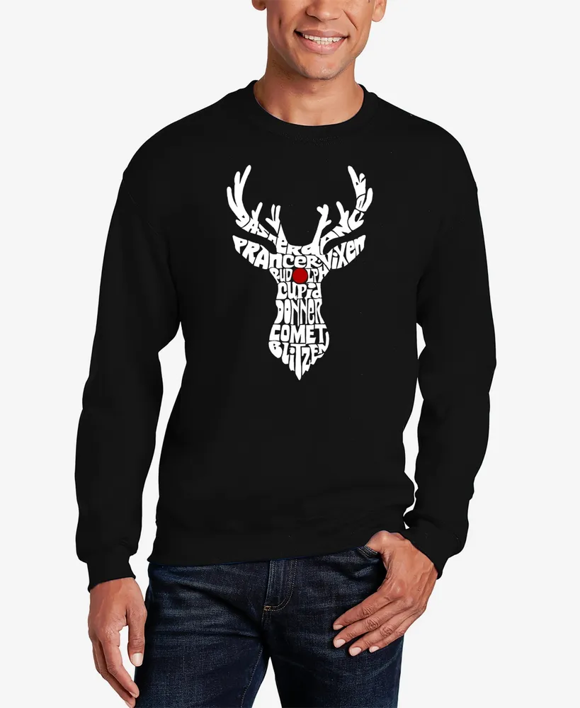 La Pop Art Men's Santa's Reindeer Word Crewneck Sweatshirt