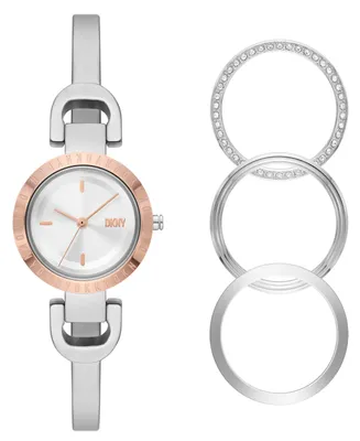 Dkny Women's City Link Silver-Tone Stainless Steel Bracelet Watch 26mm and Top Rings Set - Silver