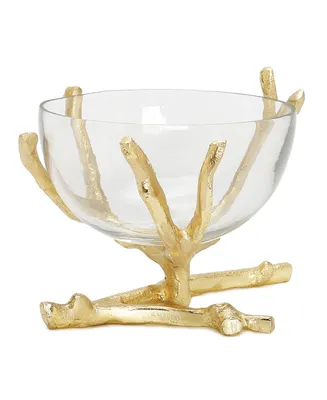 Classic Touch Twig Base Removable Glass Bowl, 6.5" x 5.5" - Gold