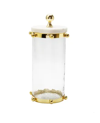 Classic Touch Hammered Glass Canister with Ball Design and Marble Cover Set, 2 Piece - Gold