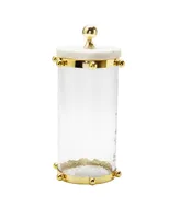 Classic Touch Hammered Glass Canister with Ball Design and Marble Cover Set, 2 Piece