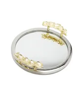 Classic Touch Mirror Tray Border Leaf Design on Handle 12" x 2" - Silver-Tone and Gold