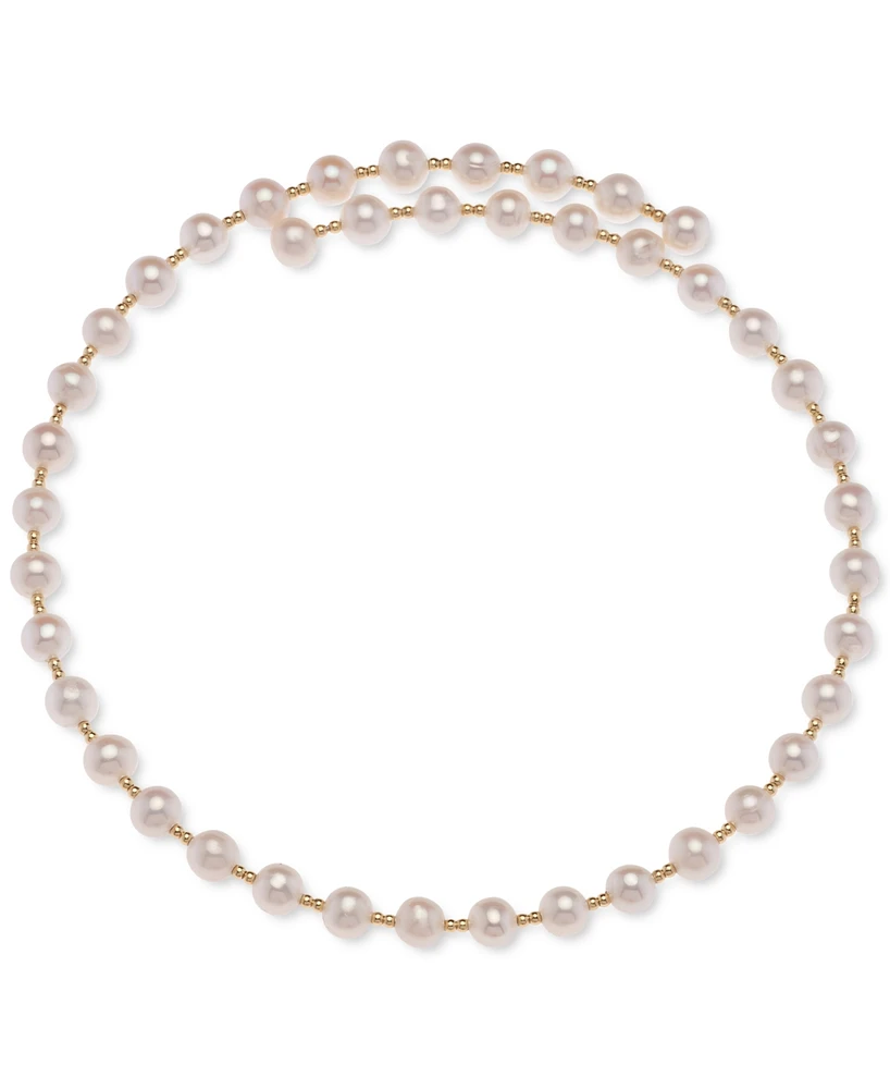 Cultured Freshwater Pearl (6-1/2 - 7mm) & Polished Bead Coil 14-1/2" Choker Necklace in 18k Gold-Plated Sterling Silver