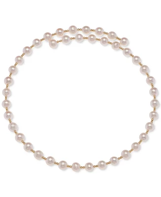 Cultured Freshwater Pearl (6-1/2 - 7mm) & Polished Bead Coil 14-1/2" Choker Necklace in 18k Gold-Plated Sterling Silver