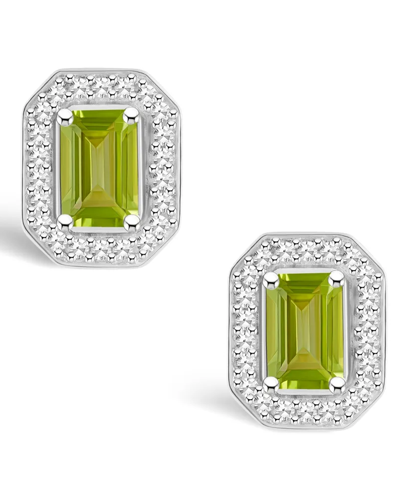 Macy's Peridot (1-2/5 ct. t.w.) and Diamond (1/5 ct. t.w.) Halo Studs in Sterling Silver