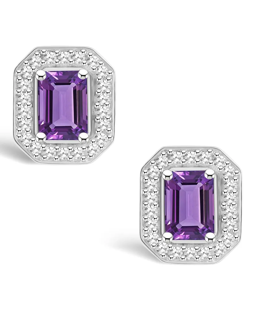 Macy's Amethyst (1-1/10 ct. t.w.) and Diamond (1/5 ct. t.w.) Halo Studs in Sterling Silver