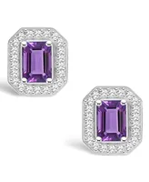 Macy's Amethyst (1-1/10 ct. t.w.) and Diamond (1/5 ct. t.w.) Halo Studs in Sterling Silver