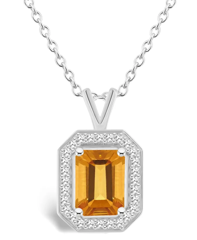 Macy's Citrine (1-3/5 ct. t.w.) and Diamond (1/7 ct. t.w.) Halo Pendant Necklace in Sterling Silver
