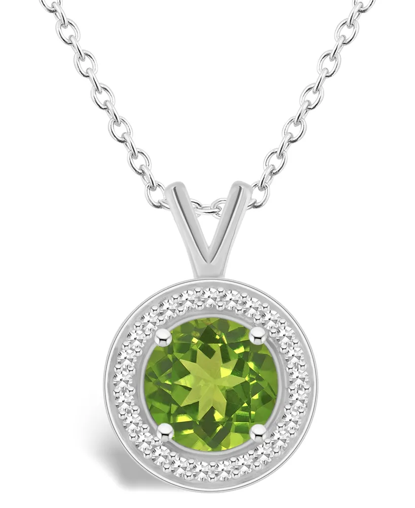 Macy's Peridot (1-1/2 ct. t.w.) and Diamond (1/8 ct. t.w.) Halo Pendant Necklace in Sterling Silver