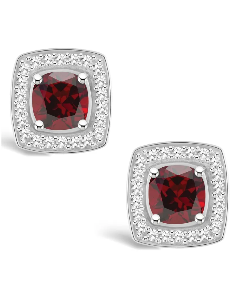 Macy's Garnet (1-1/2 ct. t.w.) and Diamond (1/5 ct. t.w.) Halo Studs in Sterling Silver
