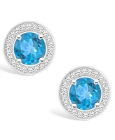 Macy's Blue Topaz (2-1/3 ct. t.w.) and Diamond (1/5 ct. t.w.) Halo Studs in Sterling Silver