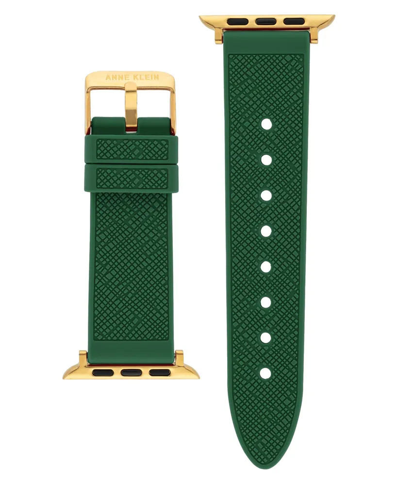 Anne Klein Women's Green Textured Silicone Band Compatible with 38/40/41mm Apple Watch - Green, Gold