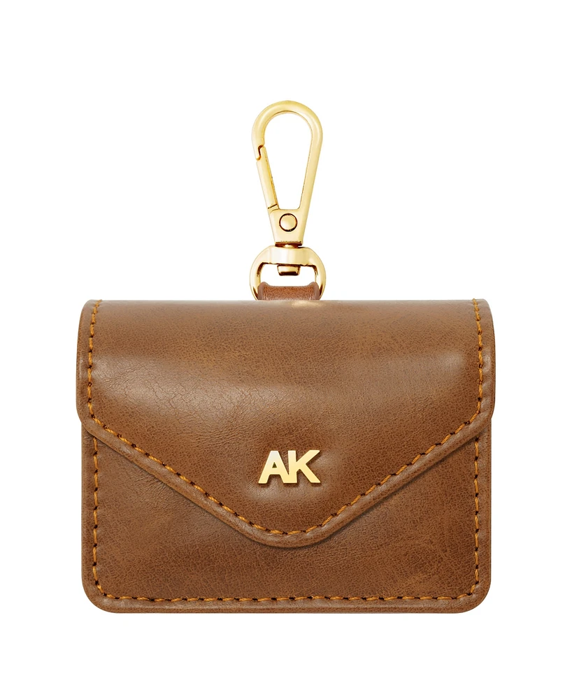 Anne Klein Women's Honey Brown Faux Leather Case with Spring Clip designed for AirPods Pro - Honey Brown, Gold