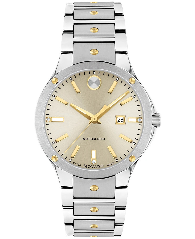 Movado Women's Se Automatic Swiss Automatic Silver-Tone Stainless Steel Yellow Pvd Bracelet Watch 33mm