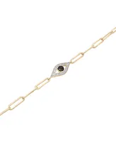 Black Diamond (1/20 ct. t.w.) & White Diamond (1/10 ct. t.w.) Evil Eye Paperclip Link Bracelet - Gold