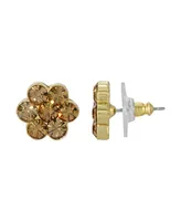 2028 Light Brown Crystal Flower Button Earrings