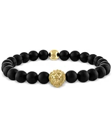 Esquire Men's Jewelry Onyx & Lion Bead Stretch Bracelet 14k Gold-Plated Sterling Silver, (Also Blue Tiger Eye), Created for Macy's