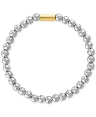 Esquire Men's Jewelry Polished Bead Stretch Bracelet in Sterling Silver & 14k Gold-Plate, Created for Macy's