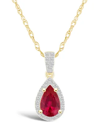 Lab Grown Ruby (7/8 ct. t.w.) and Lab Grown Sapphire (1/6 ct. t.w.) Halo Pendant Necklace in 10K Yellow Gold