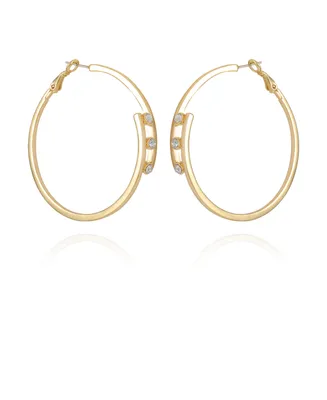 Vince Camuto 14K Gold-Plated and Crystal 3 Stone Hoop Earring - 14K Gold