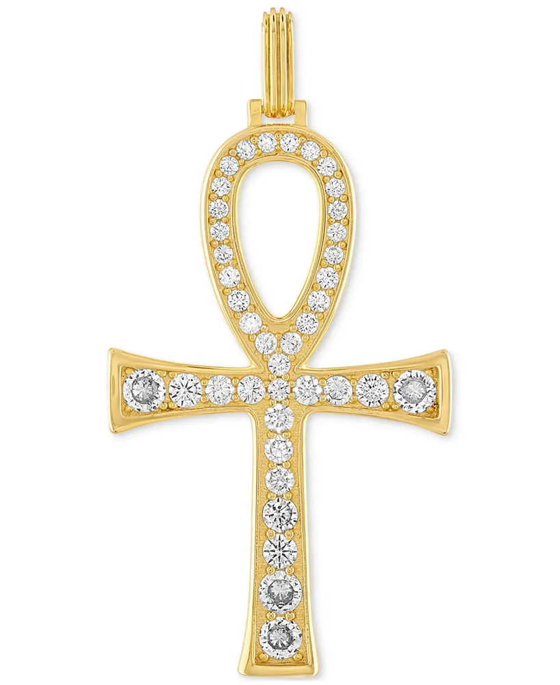 Esquire Men's Jewelry Cubic Zirconia Ankh Pendant in 14k Gold-Plated Sterling Silver, Created for Macy's