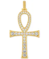 Esquire Men's Jewelry Cubic Zirconia Ankh Pendant in 14k Gold-Plated Sterling Silver, Created for Macy's