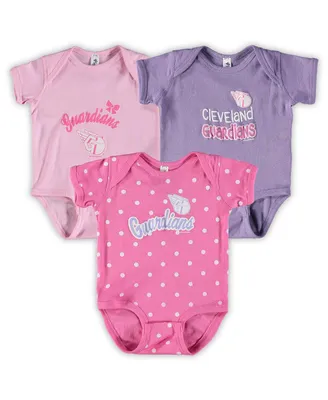 Infant Boys and Girls Soft As A Grape Pink, Purple Cleveland Guardians 3-Pack Rookie Bodysuit Set