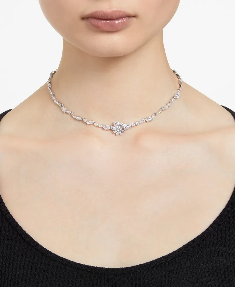 Swarovski Silver-Tone Crystal Flower Collar Necklace, 14-1/8" + 1" extender
