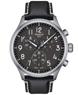 Tissot Men's Swiss Chronograph Xl Anthracite Leather Strap Watch 45mm