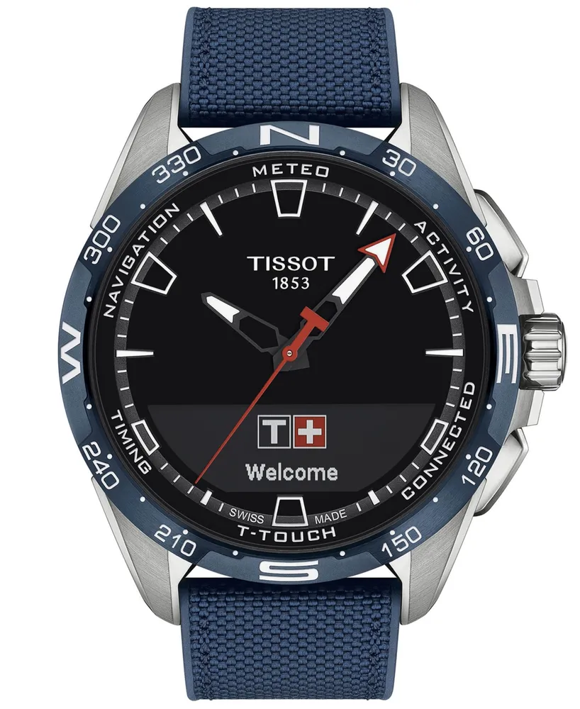 Tissot Men\'s Swiss T-Touch Connect Solar Blue Textile & Leather Strap Smart  Watch 48mm | Plaza Las Americas