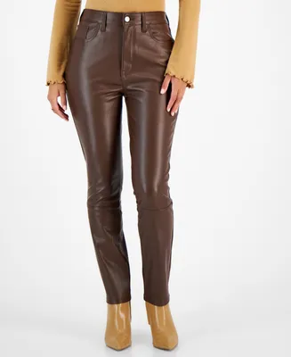 Tinseltown Juniors' Faux-Leather Straight-Leg Pants, Created for Macy's
