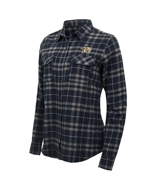 Pittsburgh Steelers Antigua Women's Ease Flannel Button-Up Long Sleeve Shirt  - Black/Gray