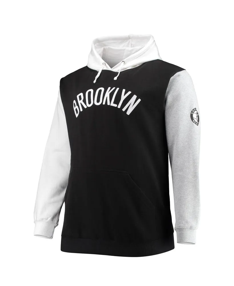 Men's Fanatics Black and White Brooklyn Nets Big Tall Double Contrast Pullover Hoodie