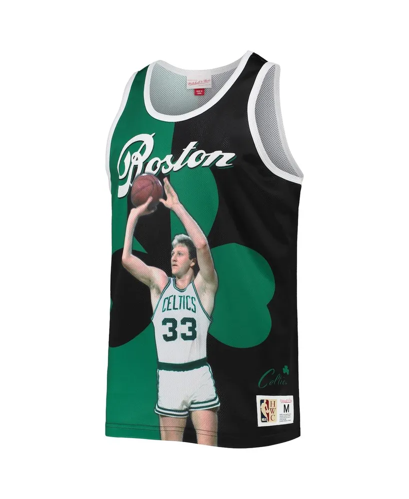 Men's Mitchell & Ness Larry Bird Kelly Green and Black Boston Celtics Sublimated Player Tank Top