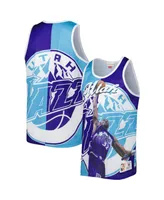 Men's Mitchell & Ness Karl Malone Purple and Turquoise Utah Jazz Sublimated Player Tank Top