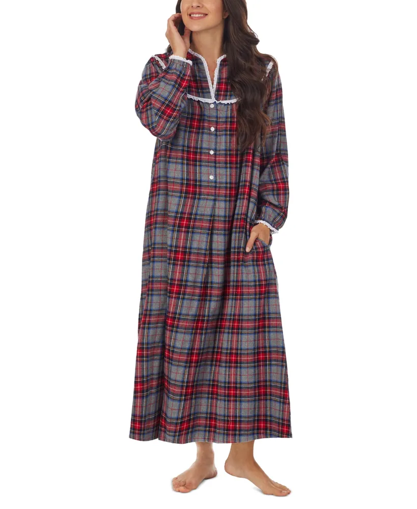 Lanz of Salzburg Cotton Lace-Trim Flannel Nightgown