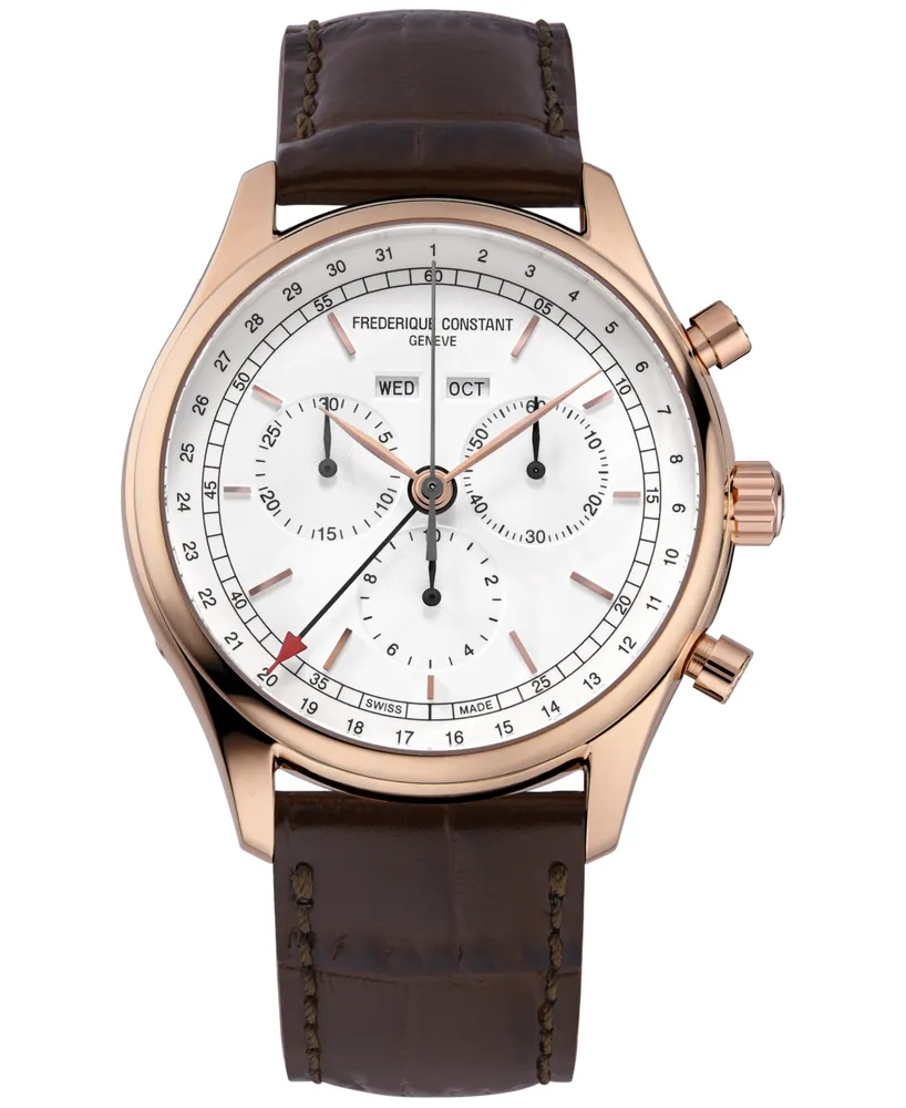 Frederique Constant Men's Swiss Chronograph Brown Leather Strap Watch 40mm