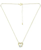 Giani Bernini Freshwater Pearl (5mm) & Cubic Zirconia Open Heart Pendant Necklace, 16" + 2" extender, Created for Macy's