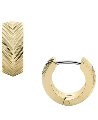 Fossil Sadie Linear Texture Gold-tone Stainless Steel Huggie Hoop Earrings - Gold