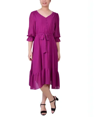 Ny Collection Women's 3/4 Sleeve V-Neck Flounced Dress