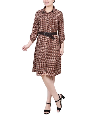 Ny Collection Women's 3/4 Roll Tab Sleeve Shirt Dress