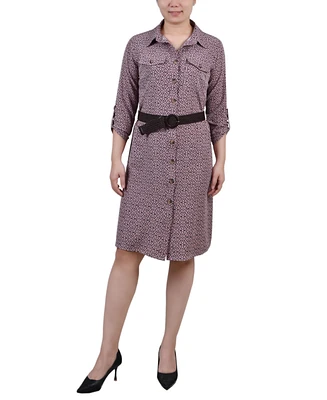Ny Collection Women's 3/4 Roll Tab Sleeve Shirt Dress