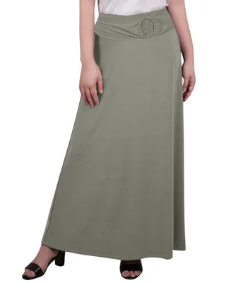 Ny Collection Women's Maxi A-Line Skirt with Front Faux Belt and Ring Detail