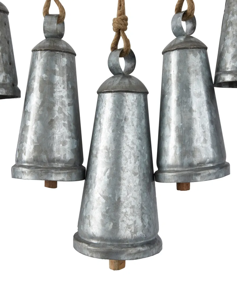 Rosemary Lane Gray Metal Tibetan Inspired Meditation Decorative Cow Bell with Jute Hanging Rope and Rod 48" x 5" 28"