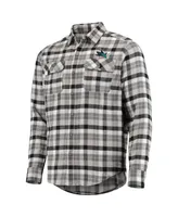 Men's Antigua Black, Gray San Jose Sharks Ease Plaid Button-Up Long Sleeve Shirt