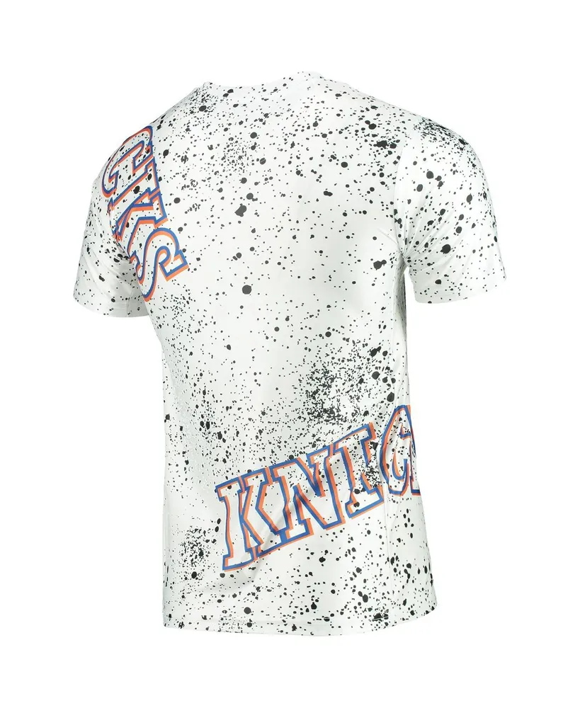 Men's White New York Knicks Gold Foil Splatter Print T-shirt