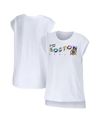 Women's Wear by Erin Andrews White Boston Bruins Greetings From Muscle T-shirt