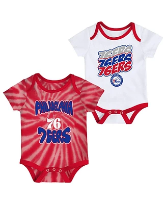 Infant Boys and Girls White, Red Philadelphia 76ers Tie-Dye Two-Pack Bodysuit Set