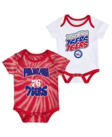 Infant Boys and Girls White, Red Philadelphia 76ers Tie-Dye Two-Pack Bodysuit Set