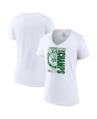 Women's Fanatics White Boston Celtics 2022 Eastern Conference Champions Plus Size Locker Room V-Neck T-shirt